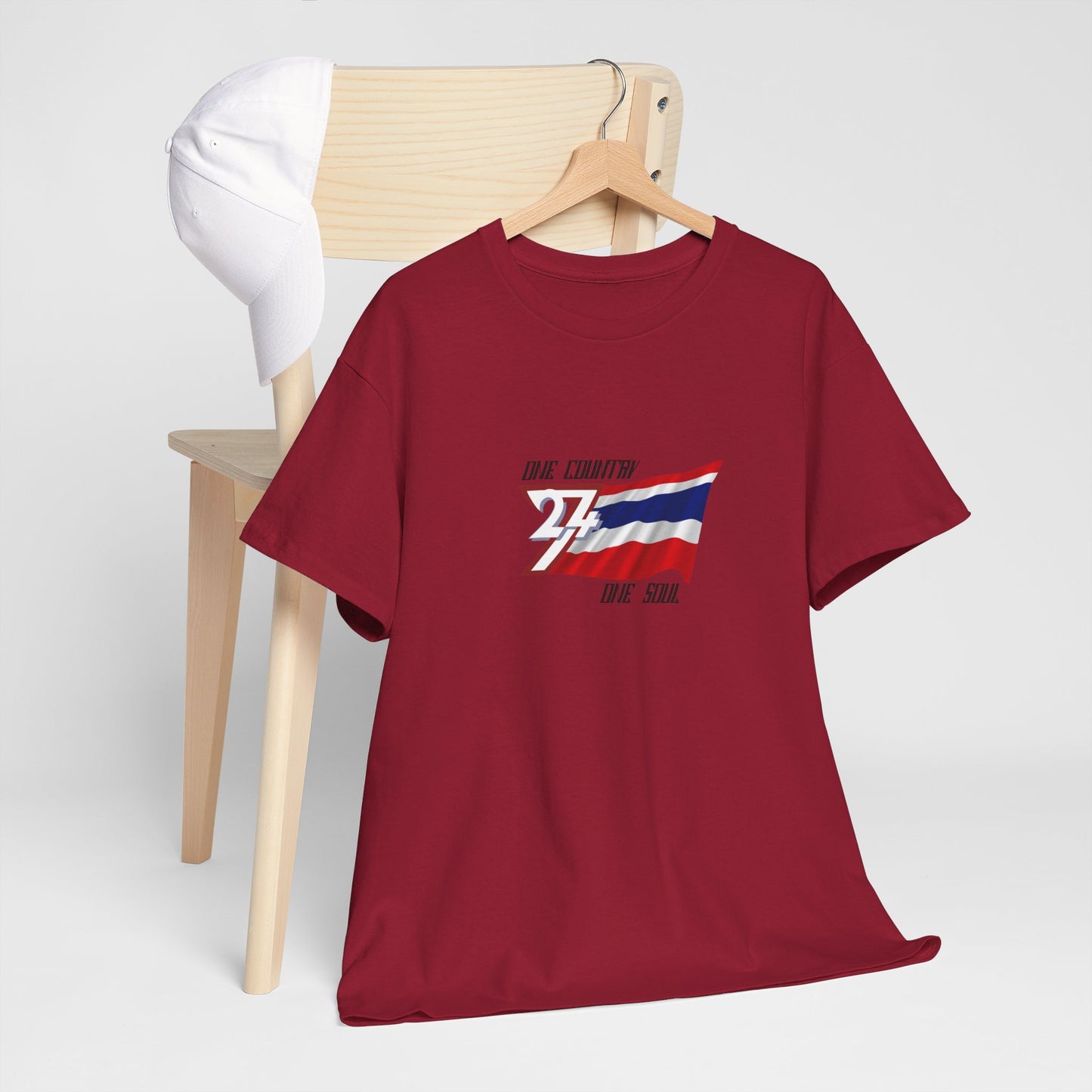 Unique Design 24/7 Thailand Flag Printed Unisex custom T-shirt cardinal red