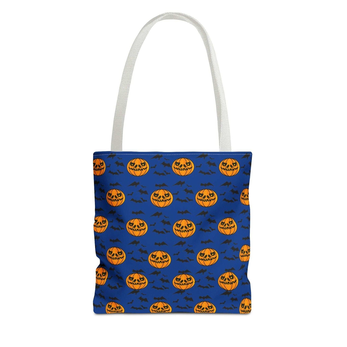 Pumpkins and Bats Halloween Tote Bag small white handle