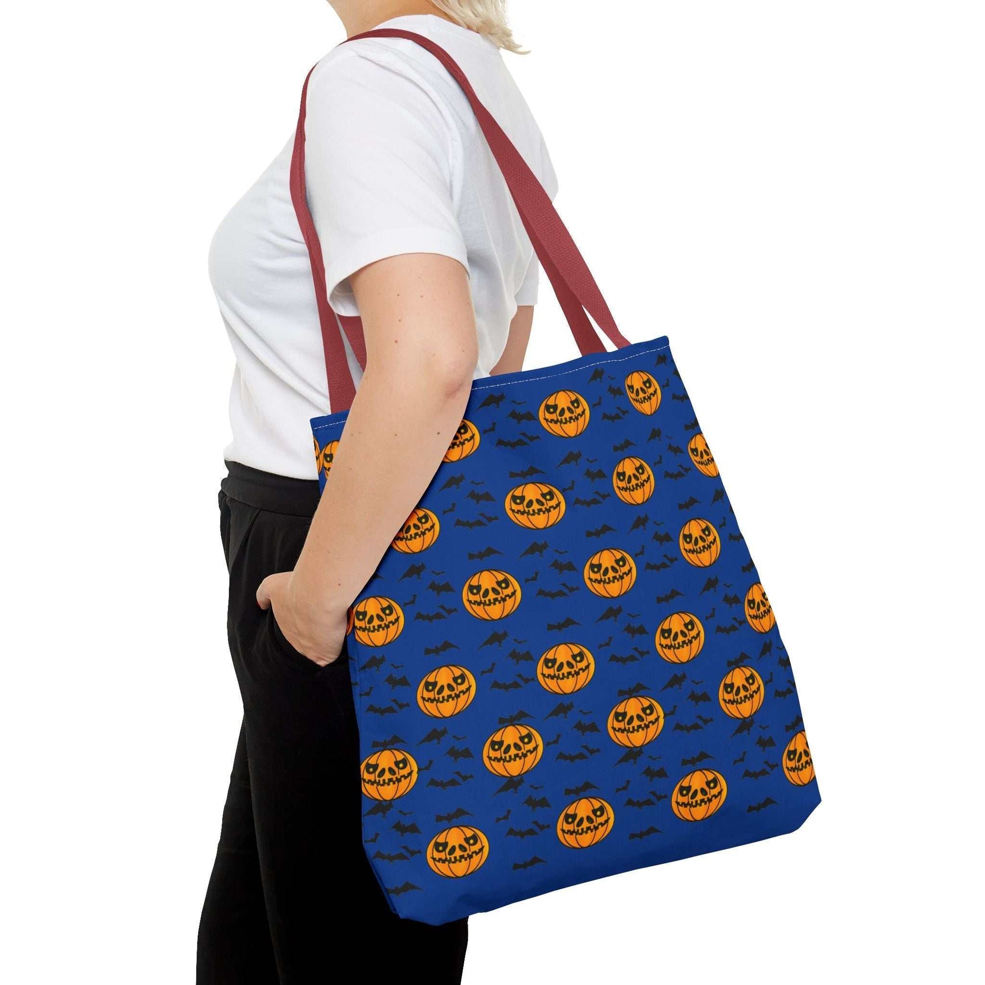 Pumpkins and Bats Halloween Tote Bag large red