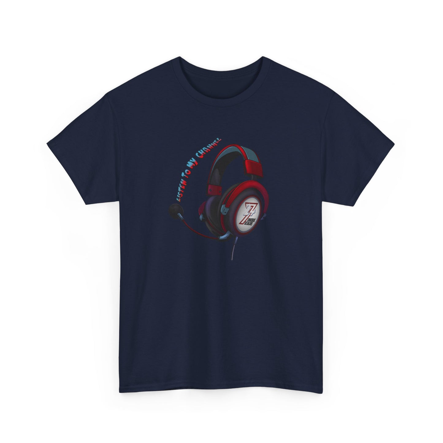 Unique Design 24/7 Headset Illustrated custom T-shirt Navy