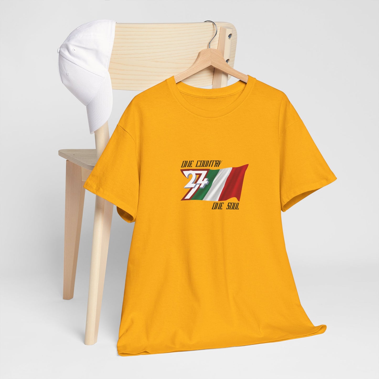 Unique Design 24/7 Italy Flag Printed Unisex custom T-shirt gold