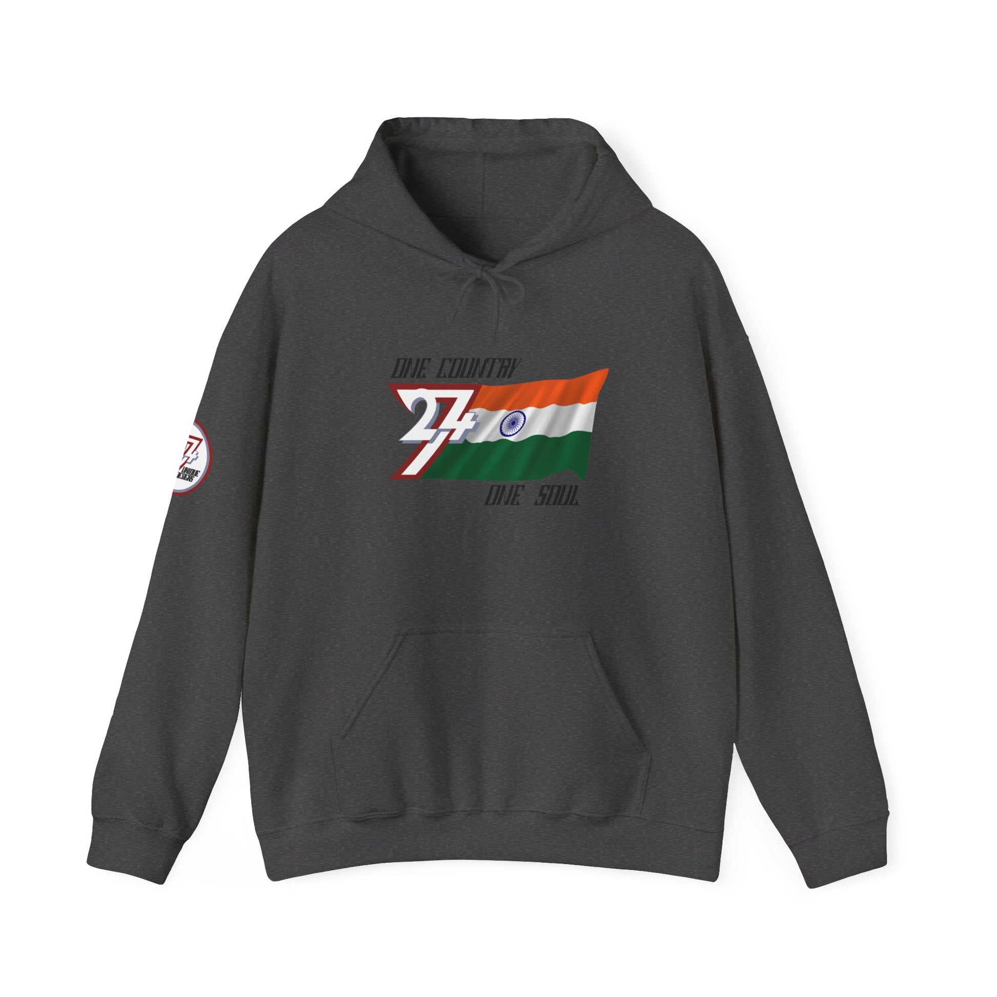 Unique Design 24/7 India Flag Printed Unisex custom Hoodie dark heather