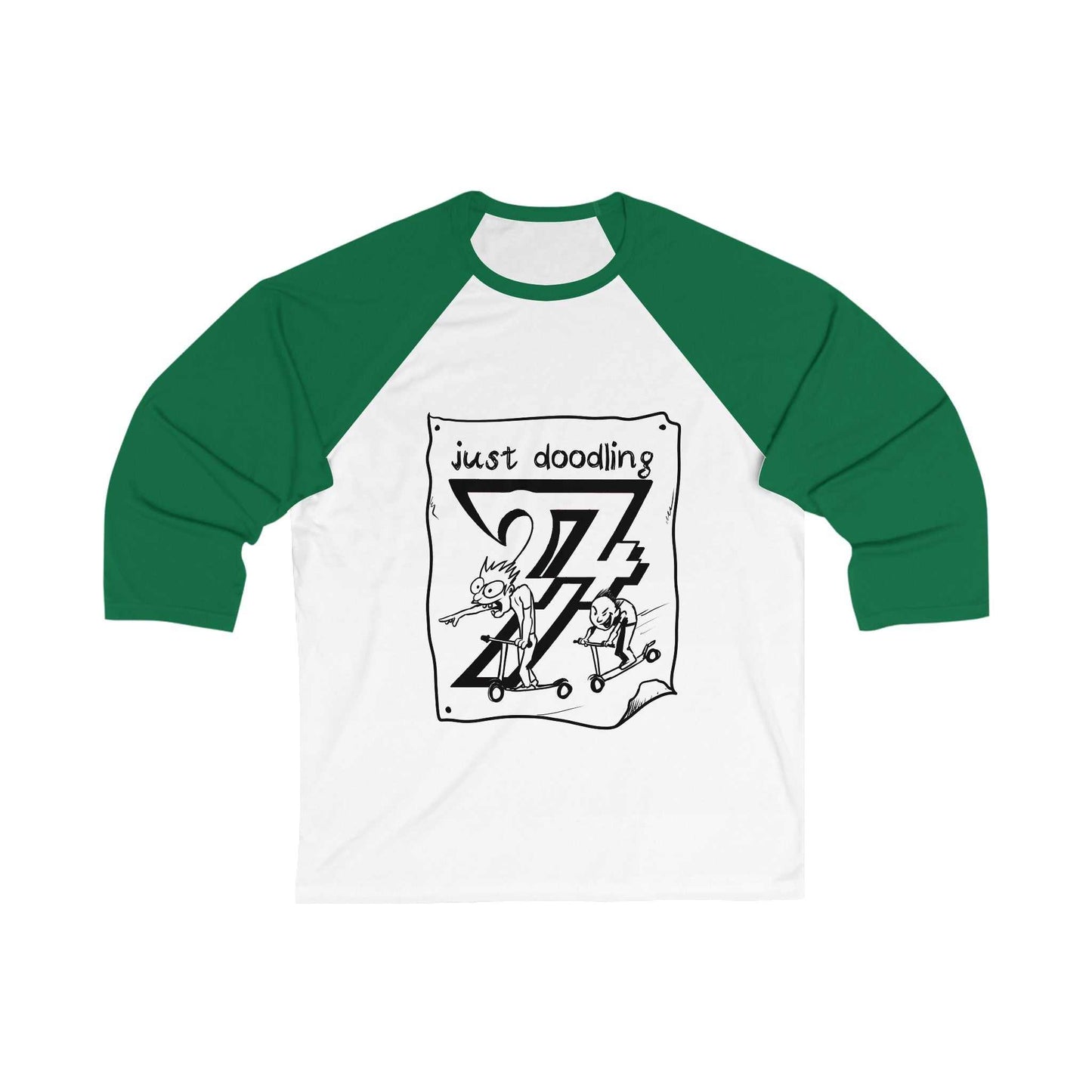 Unique Design Just Doodling Scooter Kids 3\4 Sleeve Baseball Tee white-green