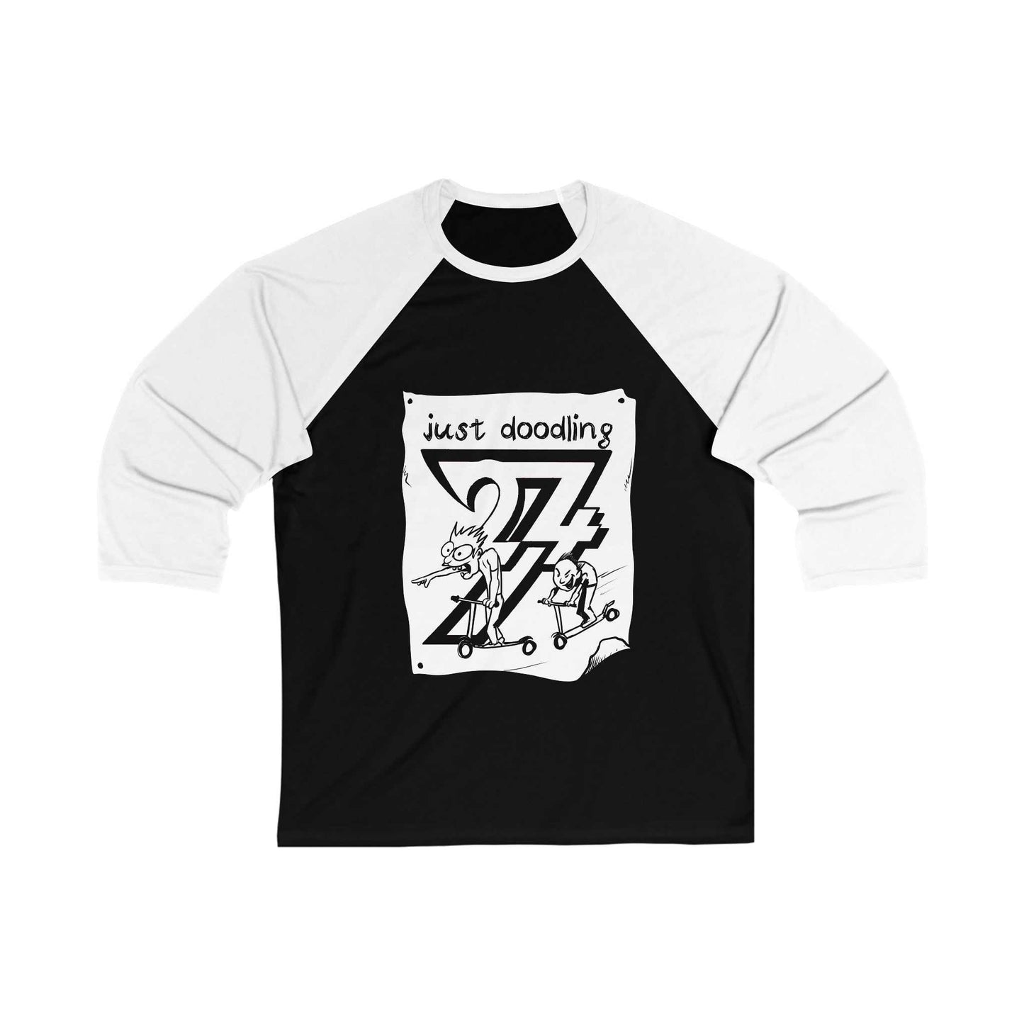 Unique Design Just Doodling Scooter Kids 3\4 Sleeve Baseball Tee black-white