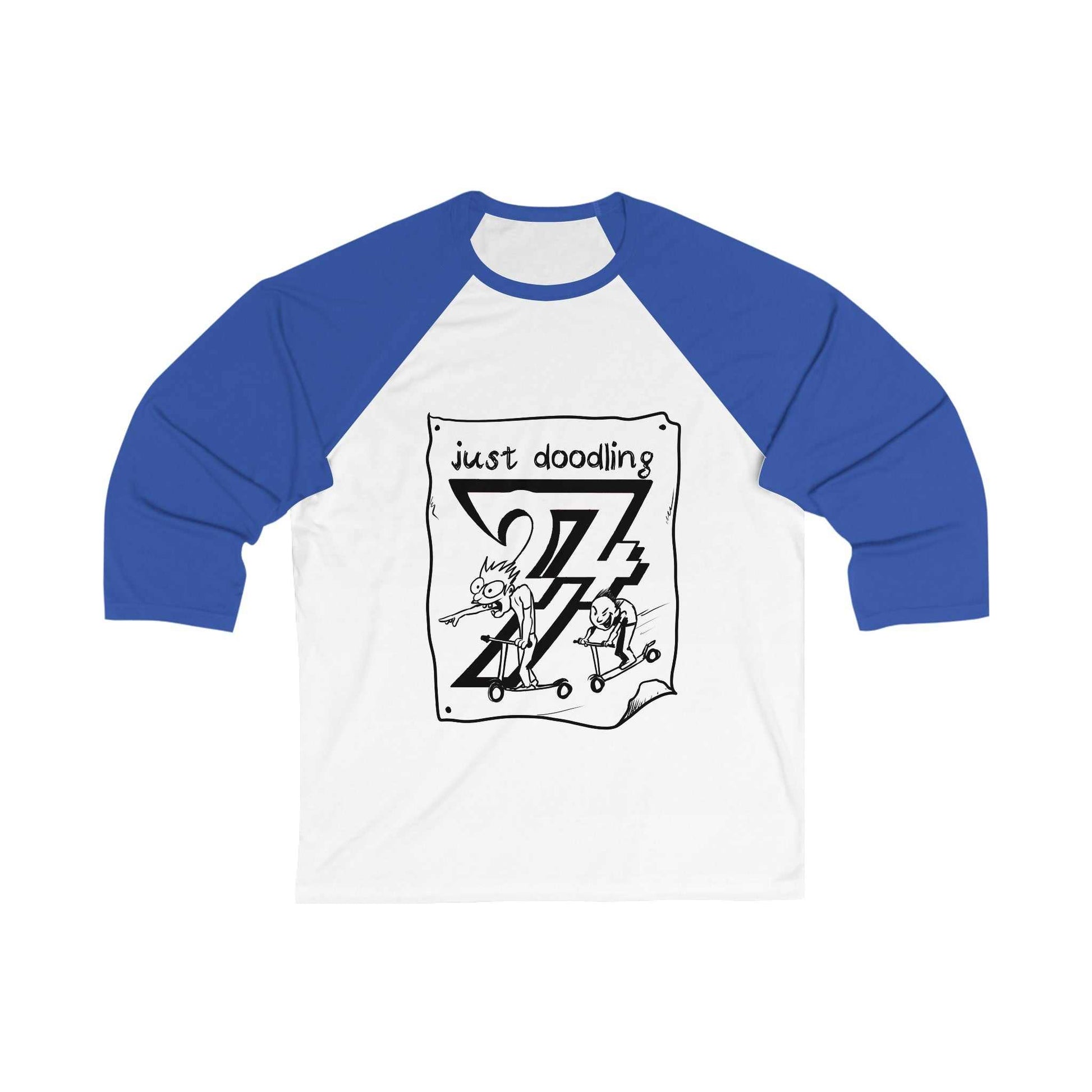 Unique Design Just Doodling Scooter Kids 3\4 Sleeve Baseball Tee white-royal