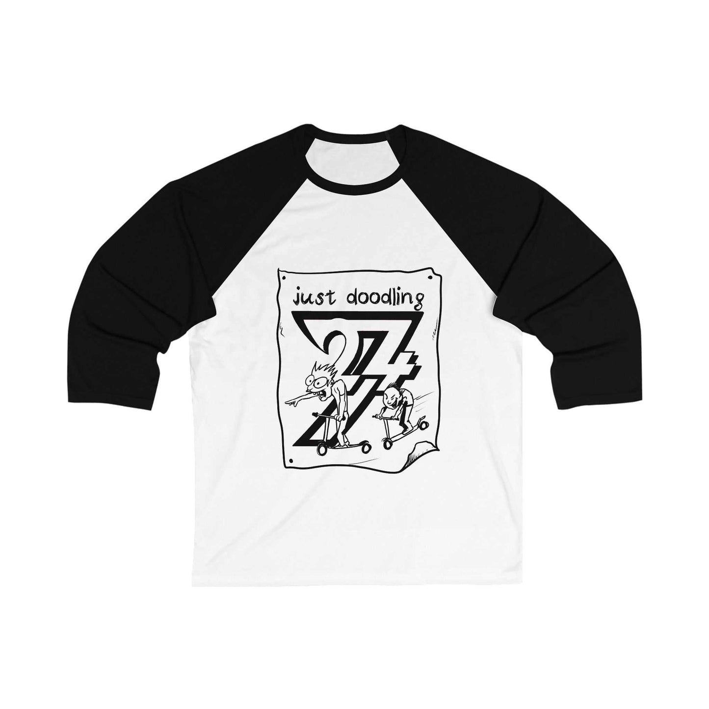 Unique Design Just Doodling Scooter Kids 3\4 Sleeve Baseball Tee white-black