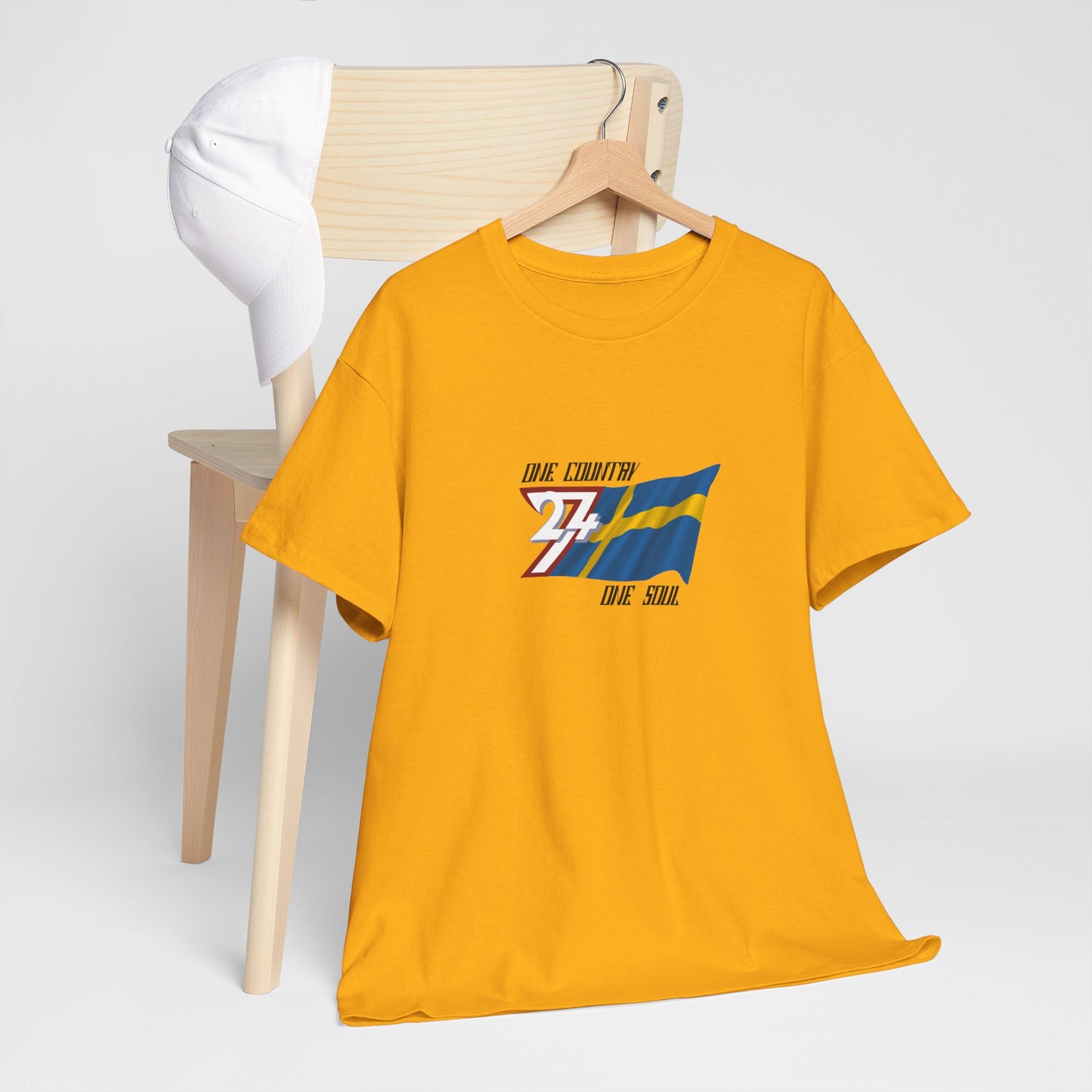  Unique Design 24/7 Sweden Flag Printed Unisex custom T-shirt gold