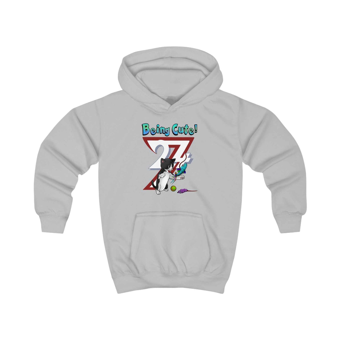 Unique Design Kids Custom Hoodie Being Cute Playing Kitten light grey