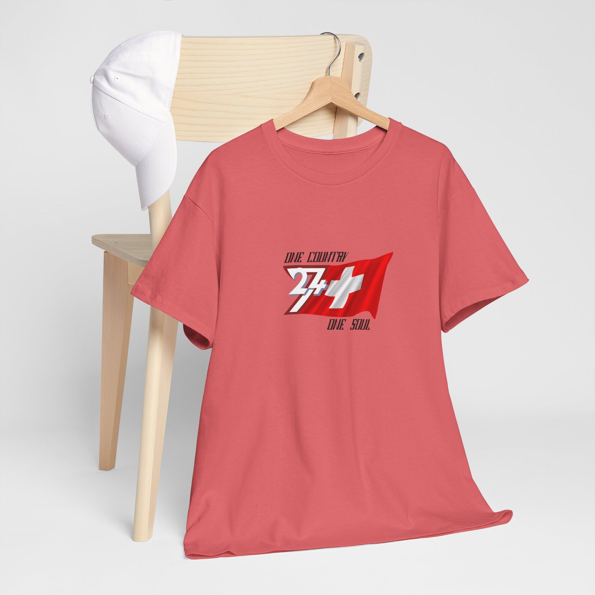 Unique Design 24/7 Switzerland Flag Printed Unisex custom T-shirt coral silk