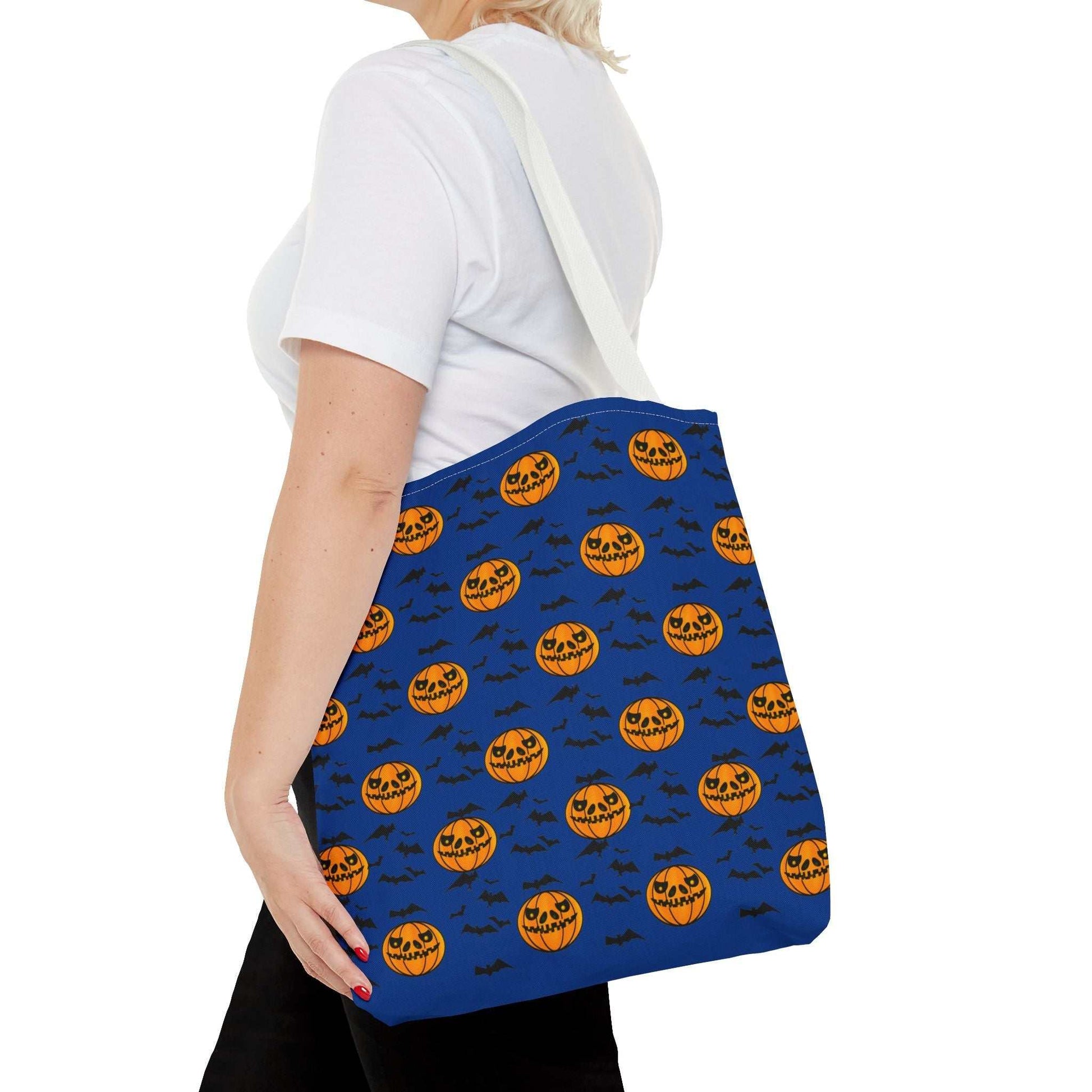 Pumpkins and Bats Halloween Tote Bag medium white