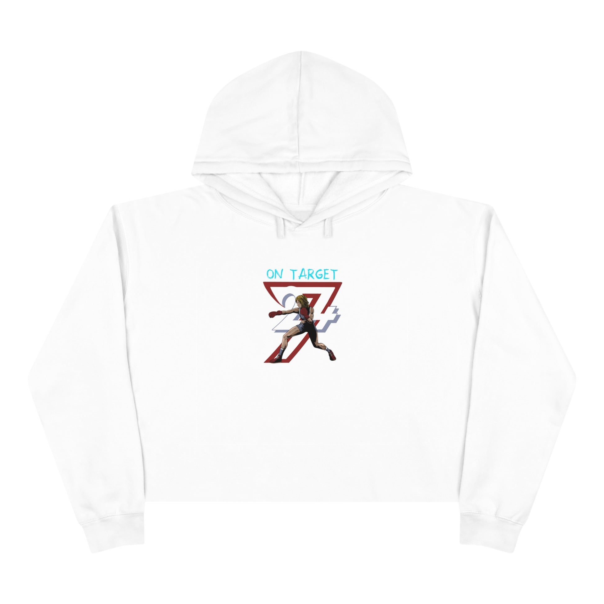 Unique Design Female Boxer illustrated crop hoodie white front view