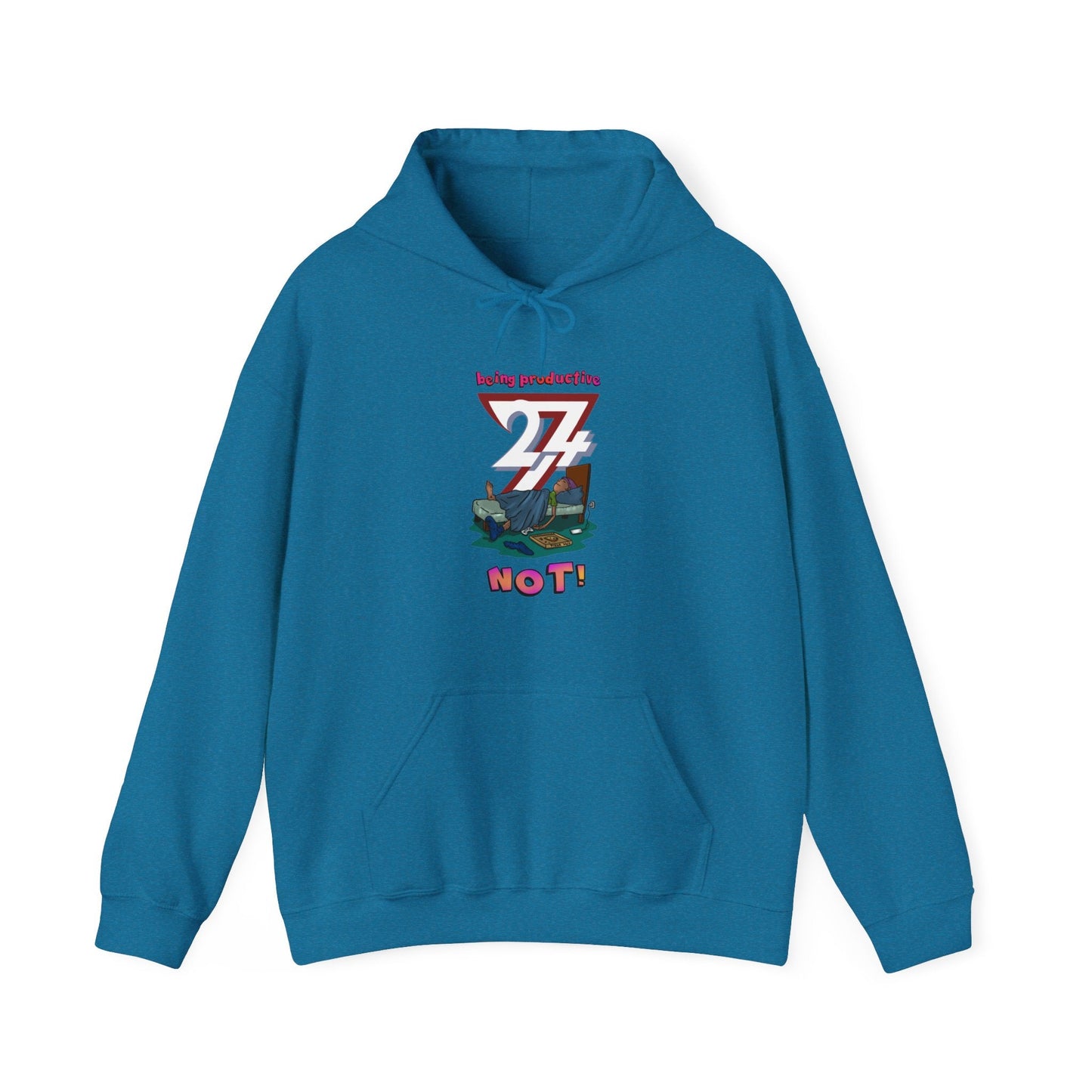 Unique hoodie with lazy teen print, blue color, from 24/7 Unique Designs.