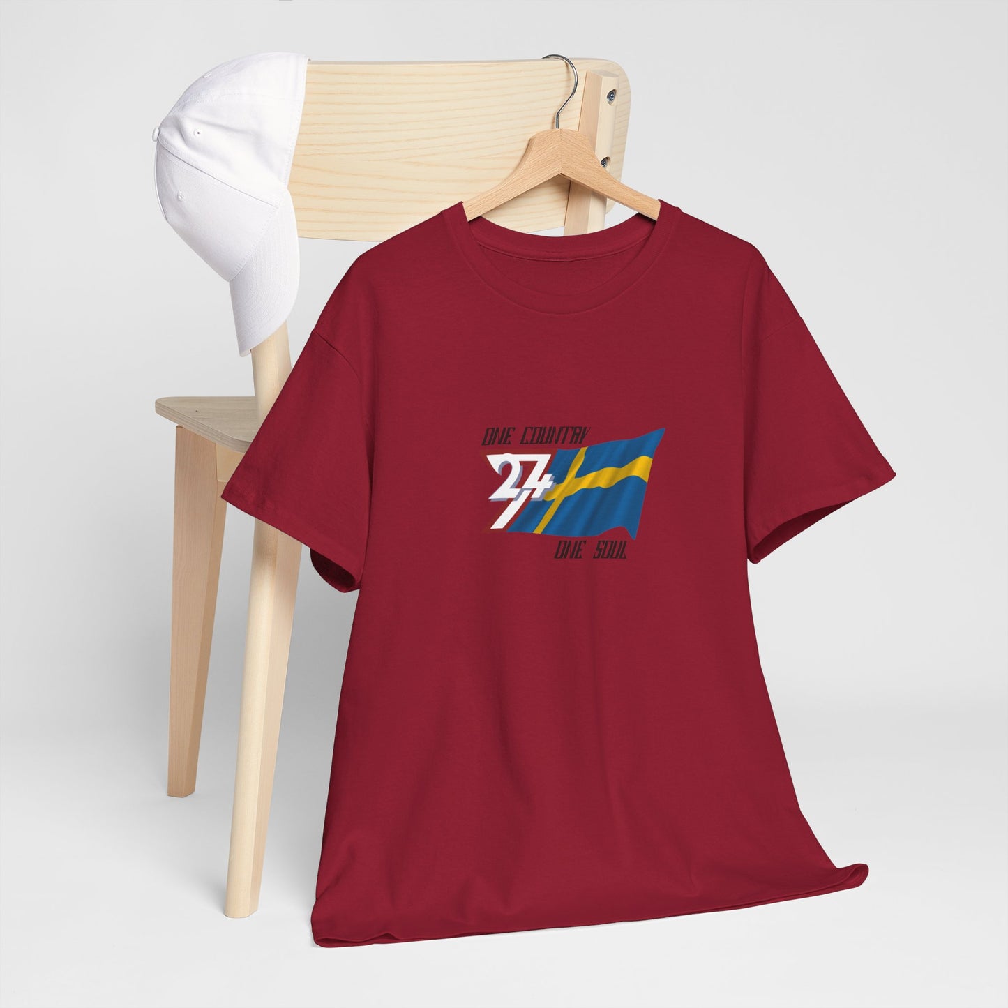  Unique Design 24/7 Sweden Flag Printed Unisex custom T-shirt cardinal red