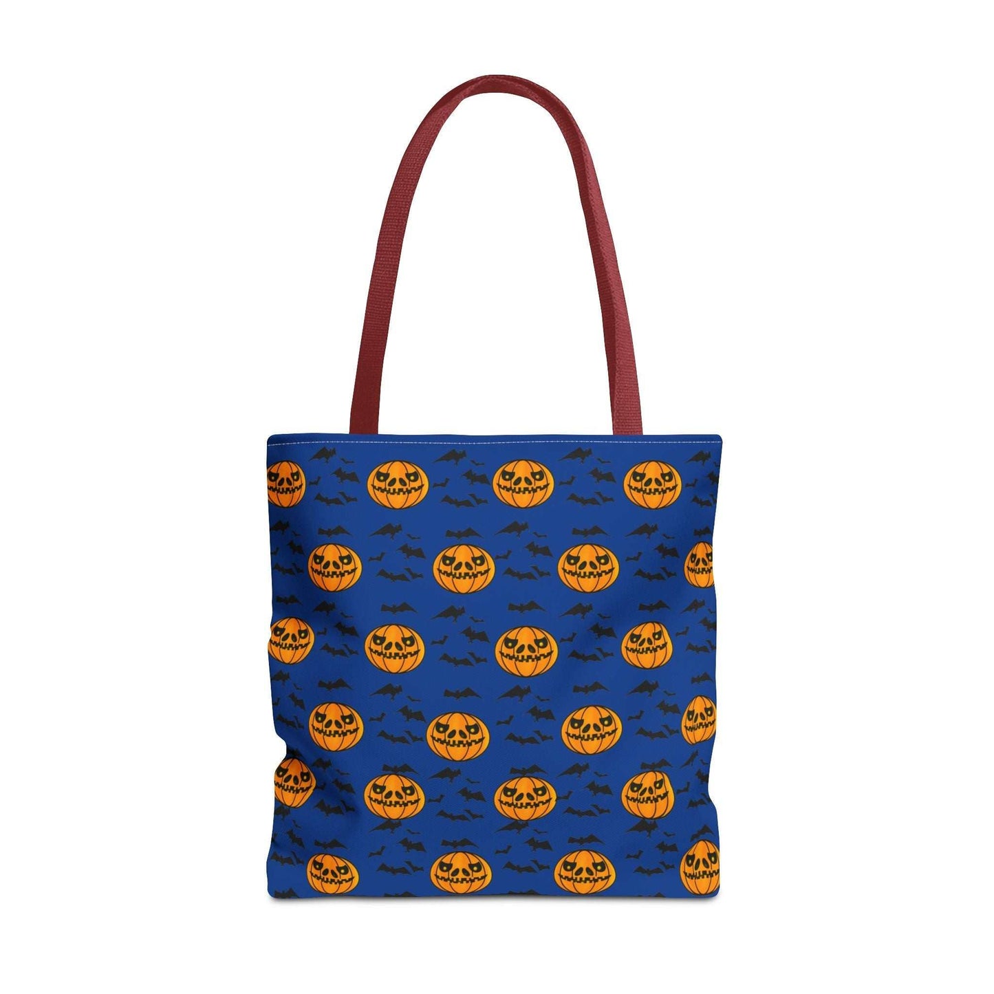 Pumpkins and Bats Halloween Tote Bag large red handle