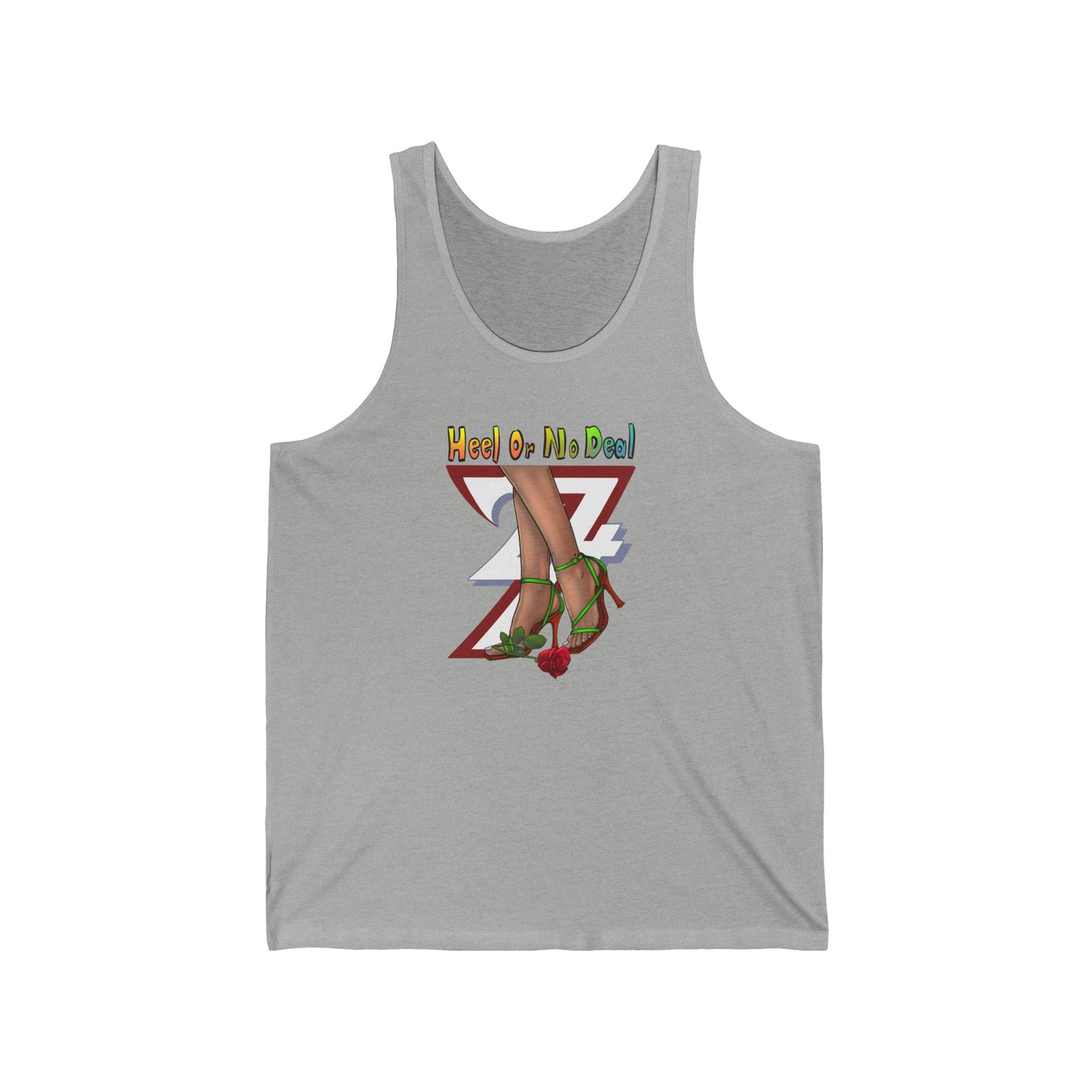 Tank Top: "Heel or No Deal" Women's Jersey Tank by 24/7 Unique Designs light heather