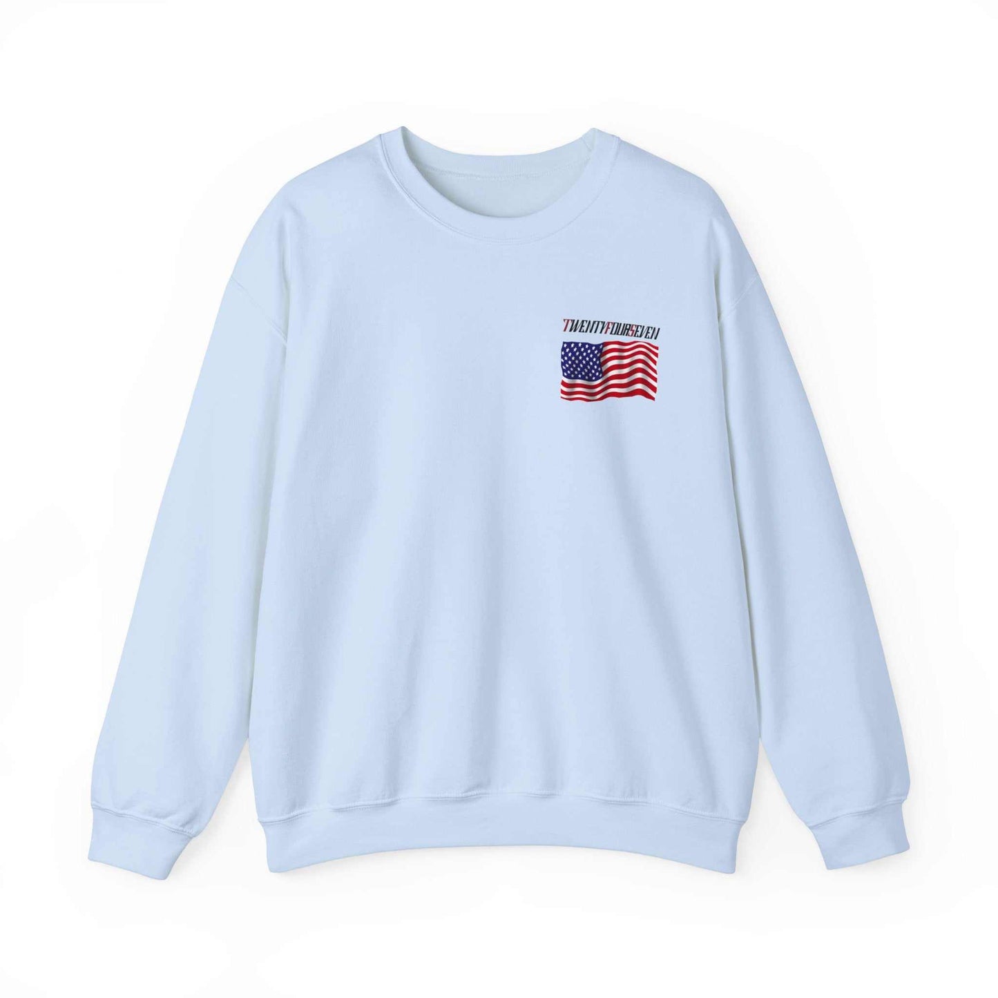 Unique Design TwentyFourSeven American Flag Logo Heavy Blend™ Crewneck Sweatshirt light blue