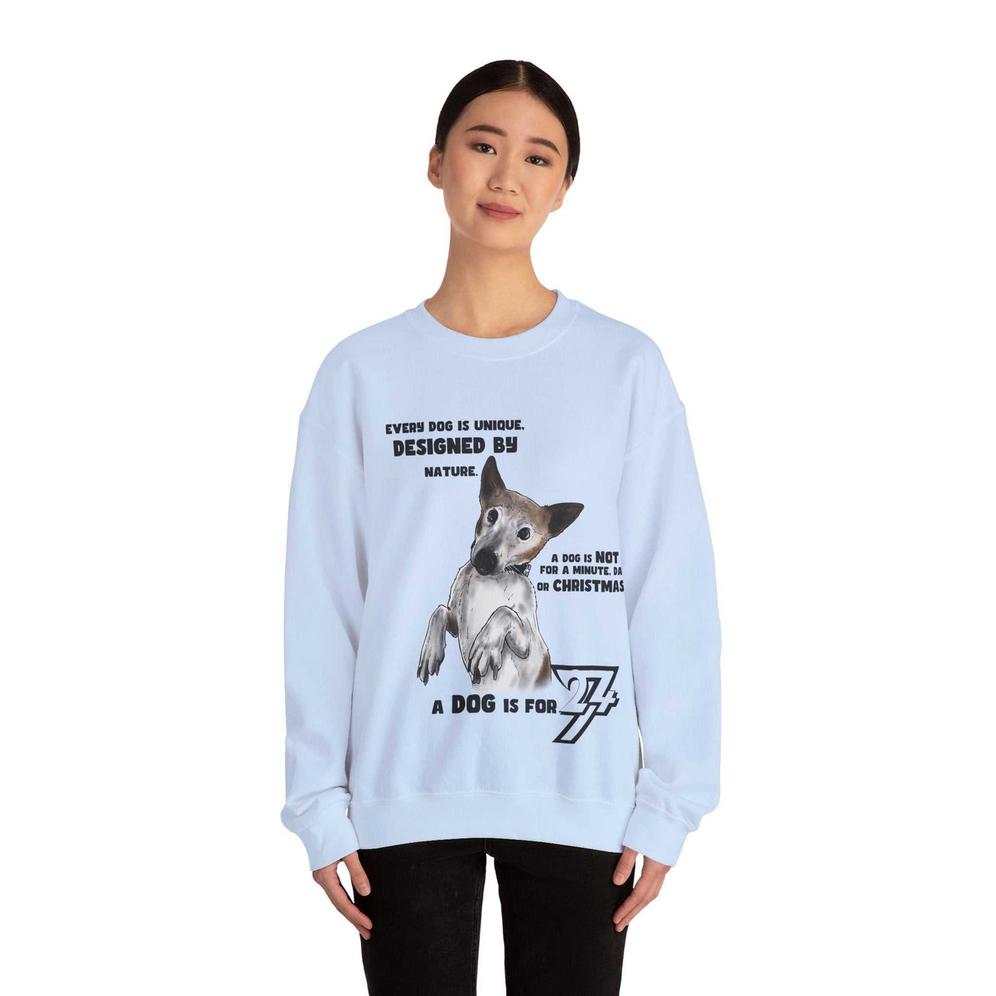 Dog Lover Sweatshirt Jack Russel on jumper dog sweatshirt light blue on person