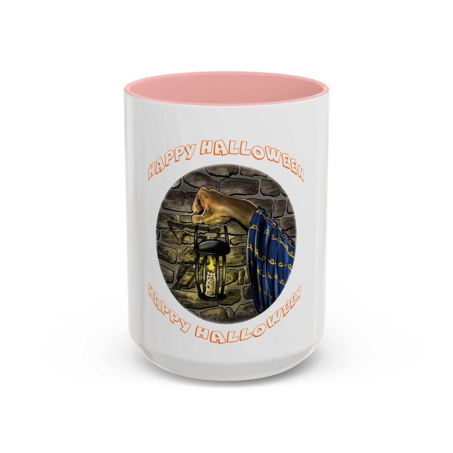 Halloween Wizard Coffee Mug with vibrant design, C-shaped handle, and glossy finish.