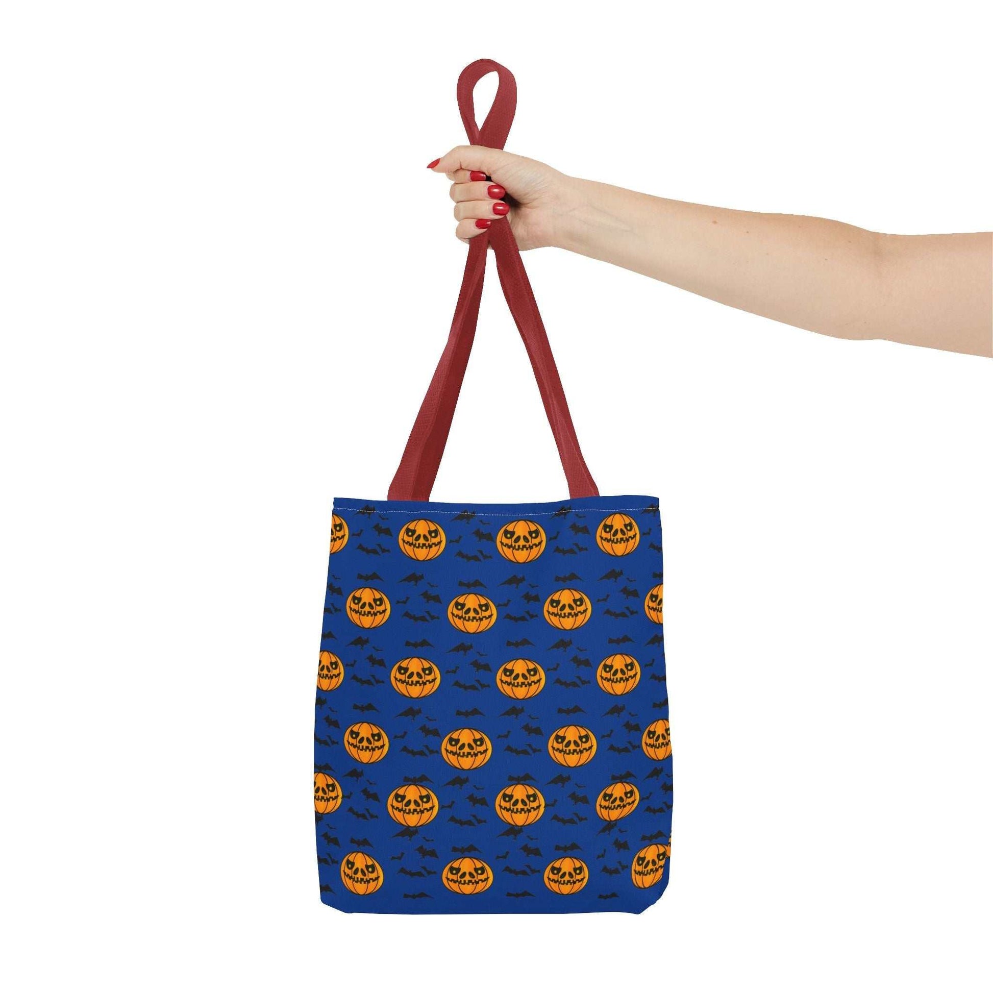 Pumpkins and Bats Halloween Tote Bag small red