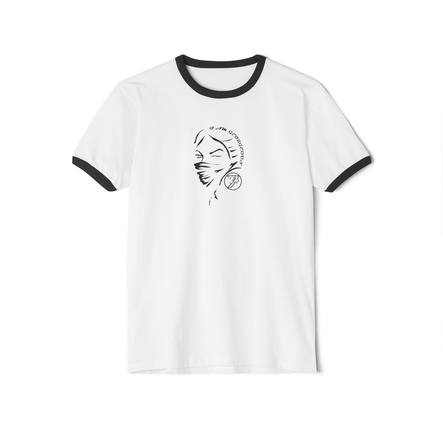 Unique Women T-shirt: "Being Gorgeous" Ringer T-Shirt by 24/7 Unique Designs white-black front view