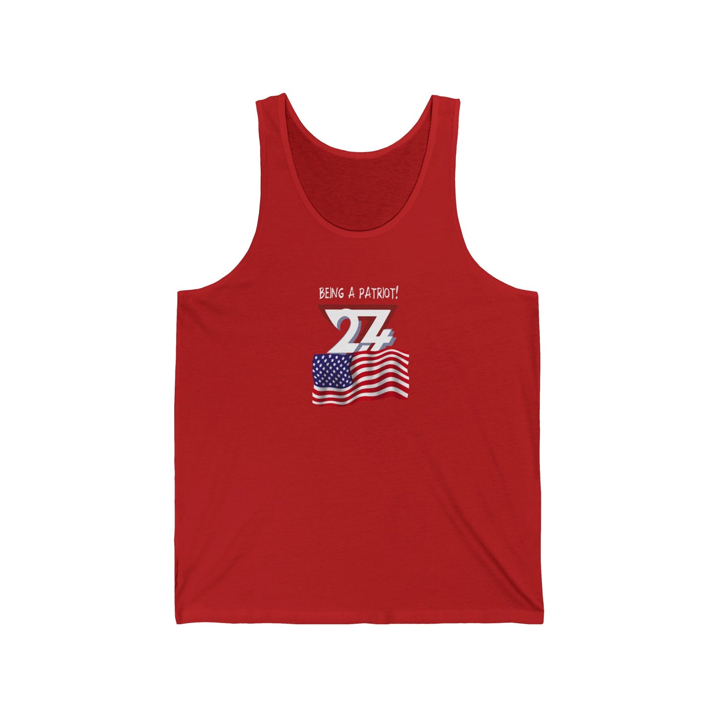 Unique Design American Patriot text women's jersey tank top red