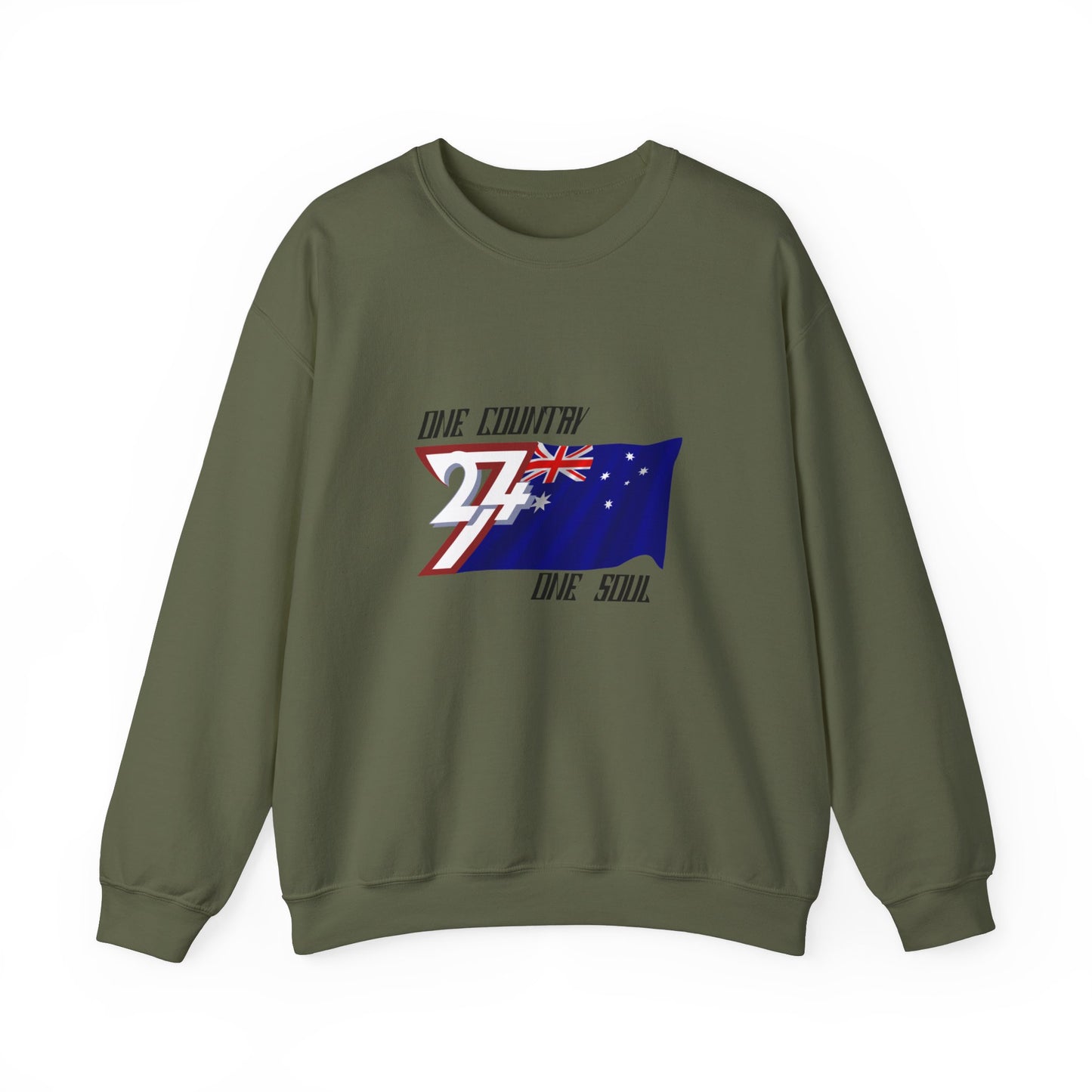 Crew neck Sweatshirt: Australia Flag fashion by 24/7 Unique Designs military green