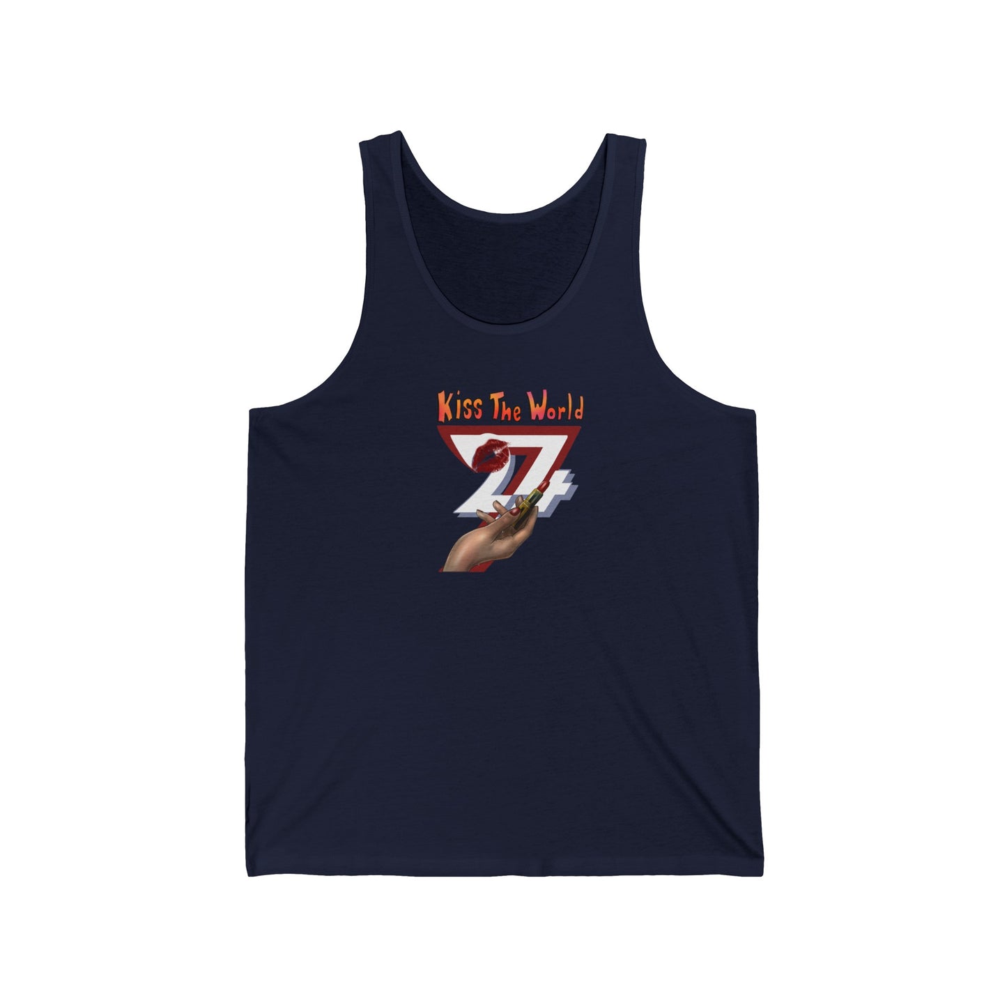 Unique Design Kiss the world women's jersey tank top navy