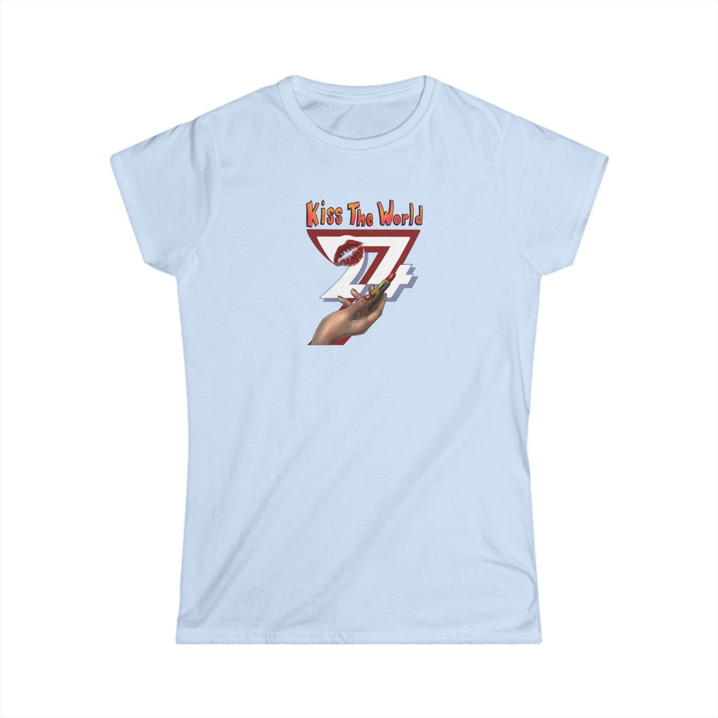 Unique Design "Kiss The World" women t-shirt light blue