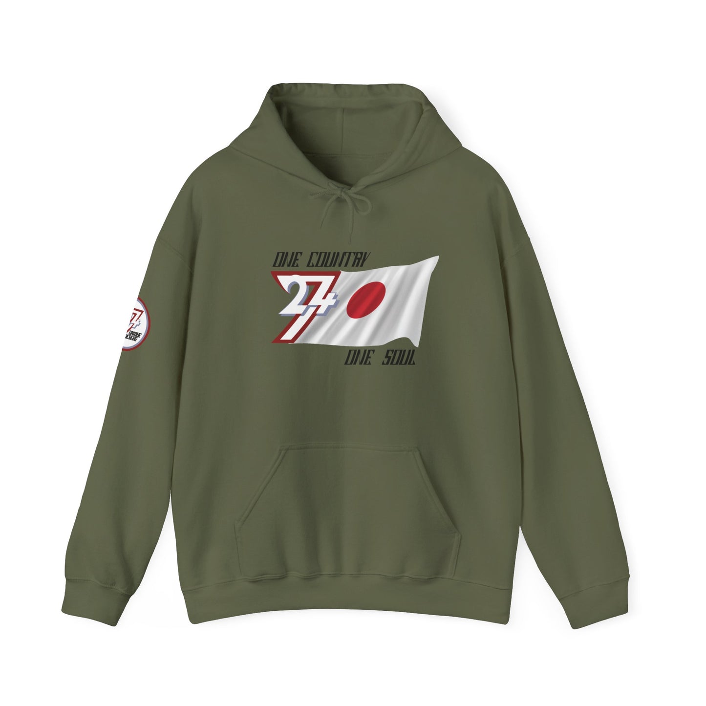 Unique Design 24/7 Japan Flag Printed Unisex custom Hoodie military green