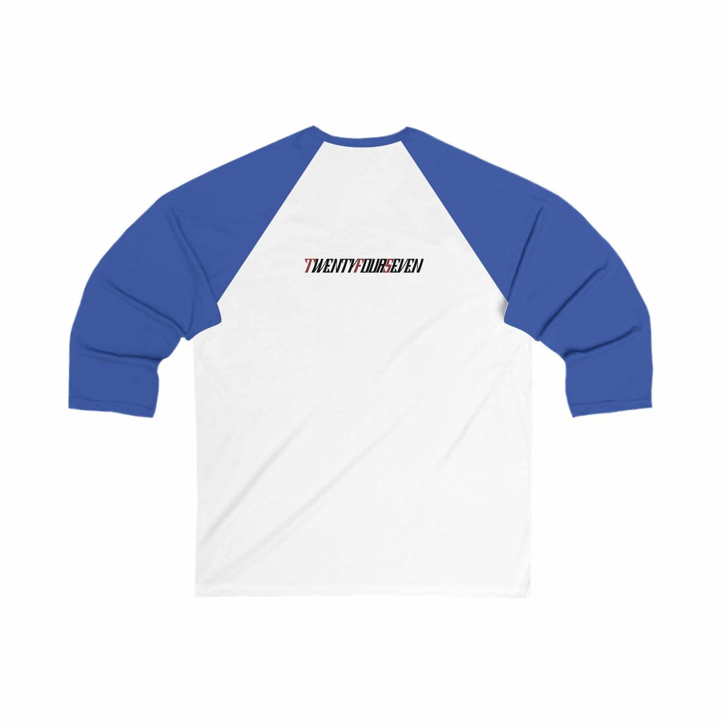 Unique Design On The Road Van 3\4 Sleeve Baseball Tee white-royal back