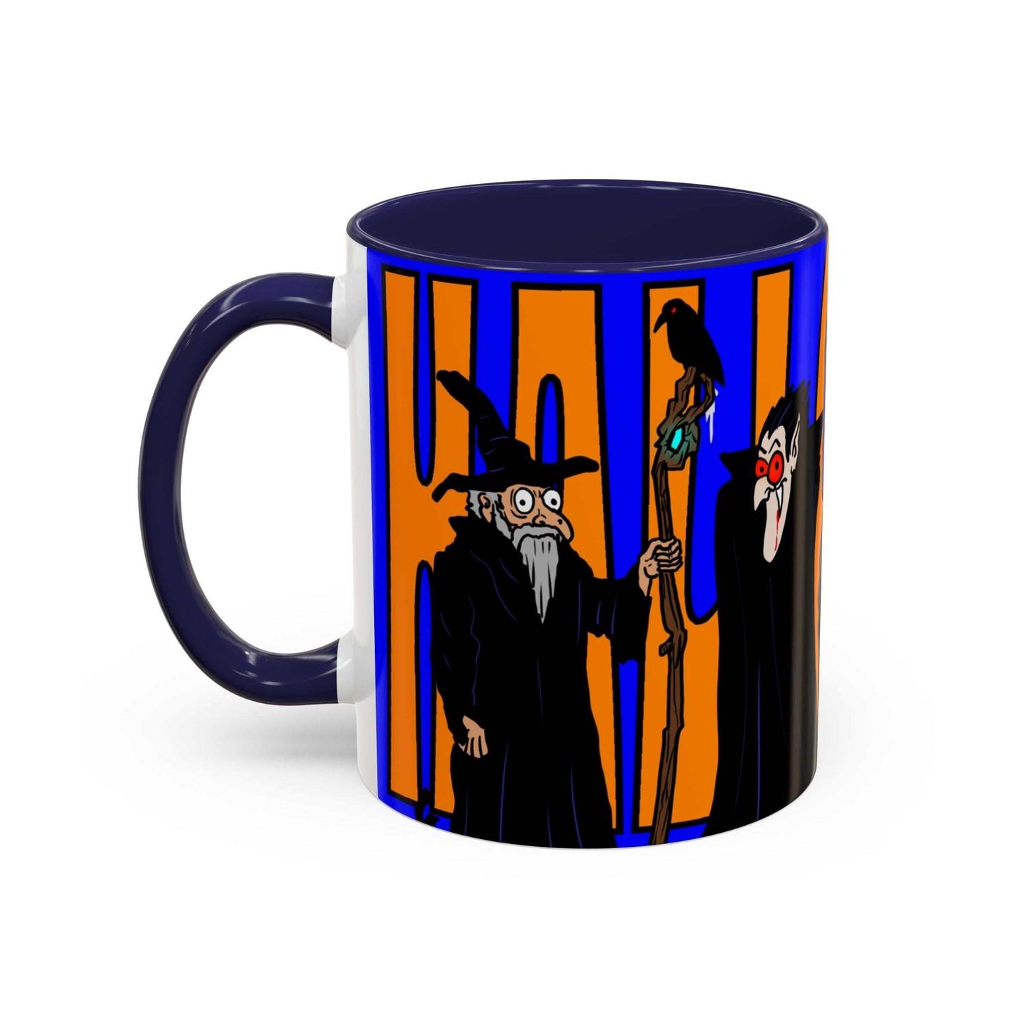 Halloween coffee mug with vibrant design, 11 or 15oz, spooky gift idea.