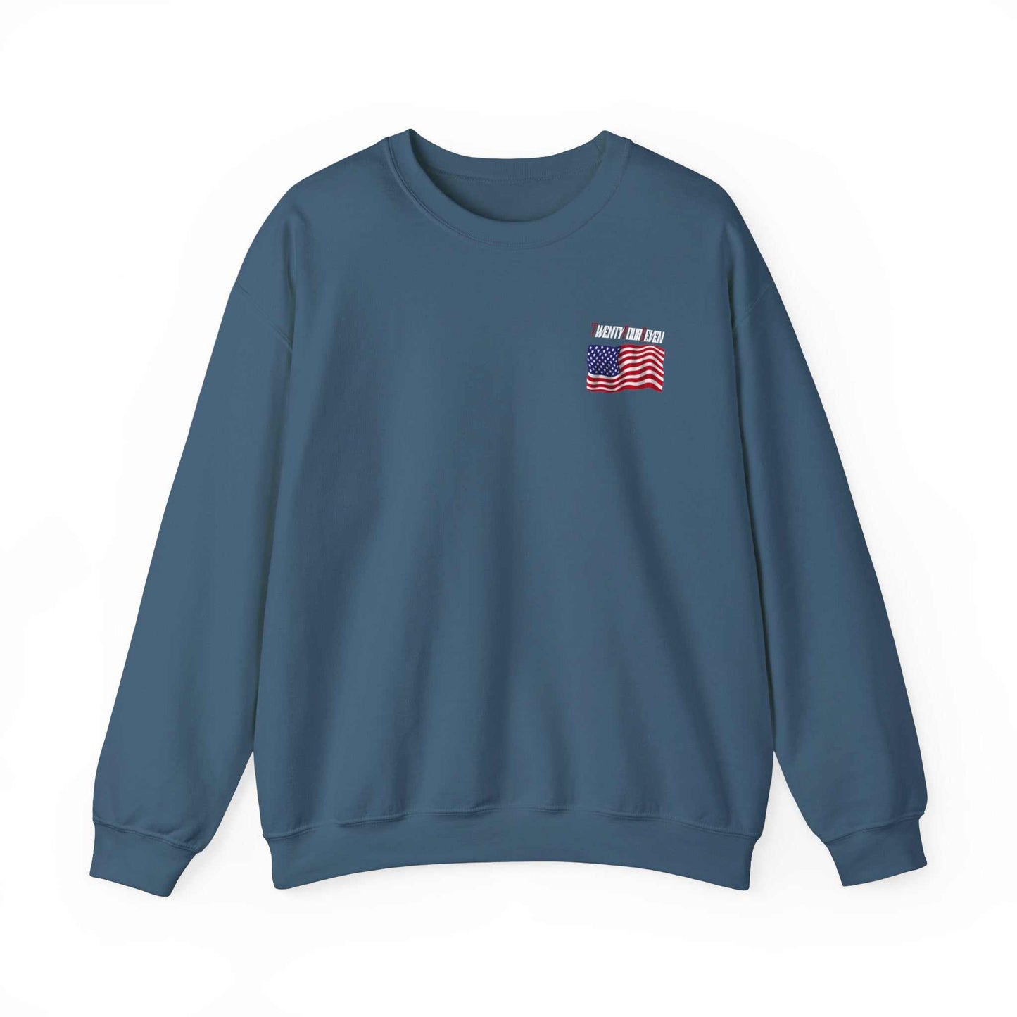 Unique Design TwentyFourSeven American Flag Logo Heavy Blend™ Crewneck Sweatshirt indigo blue