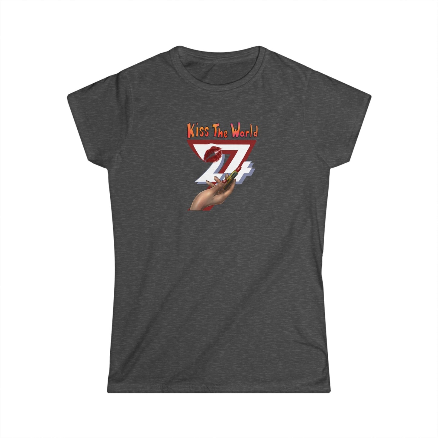 Unique Design "Kiss The World" women t-shirt dark heather