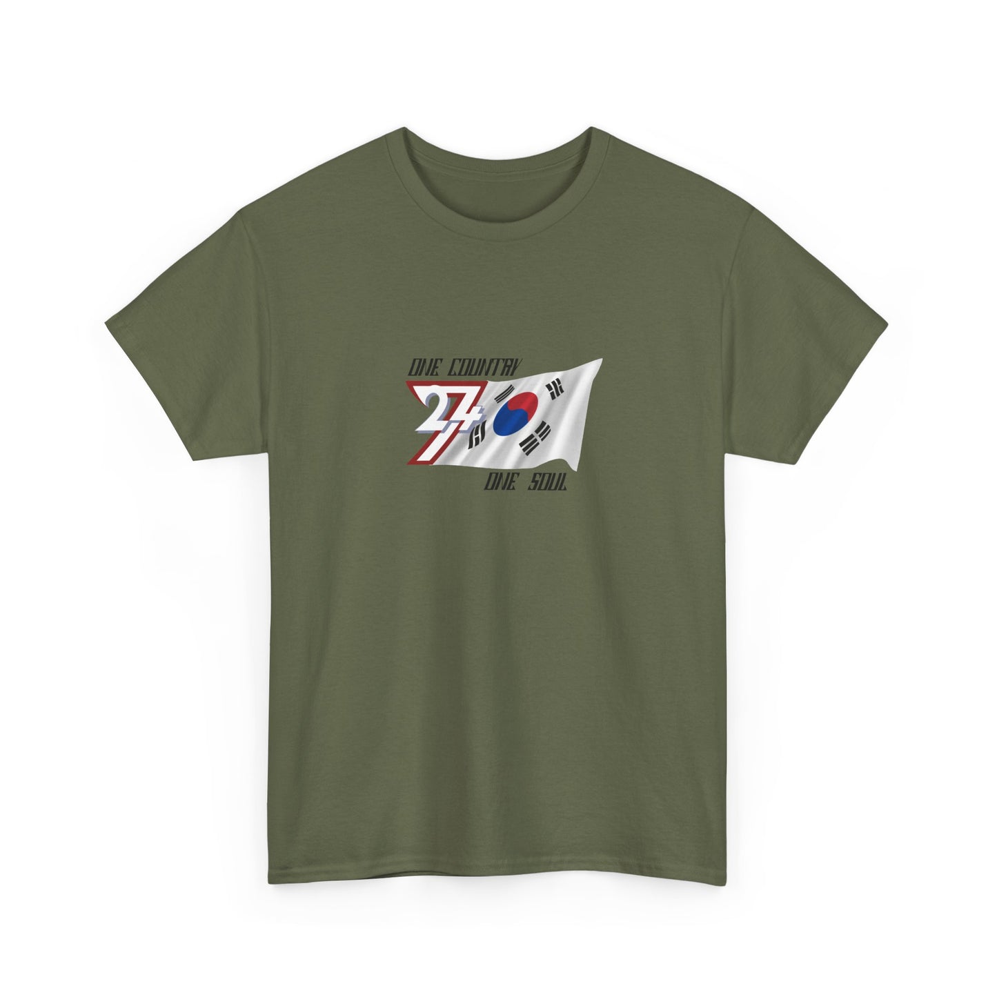 Unique Design 24/7 South Korea Flag Printed Unisex custom T-shirt military green