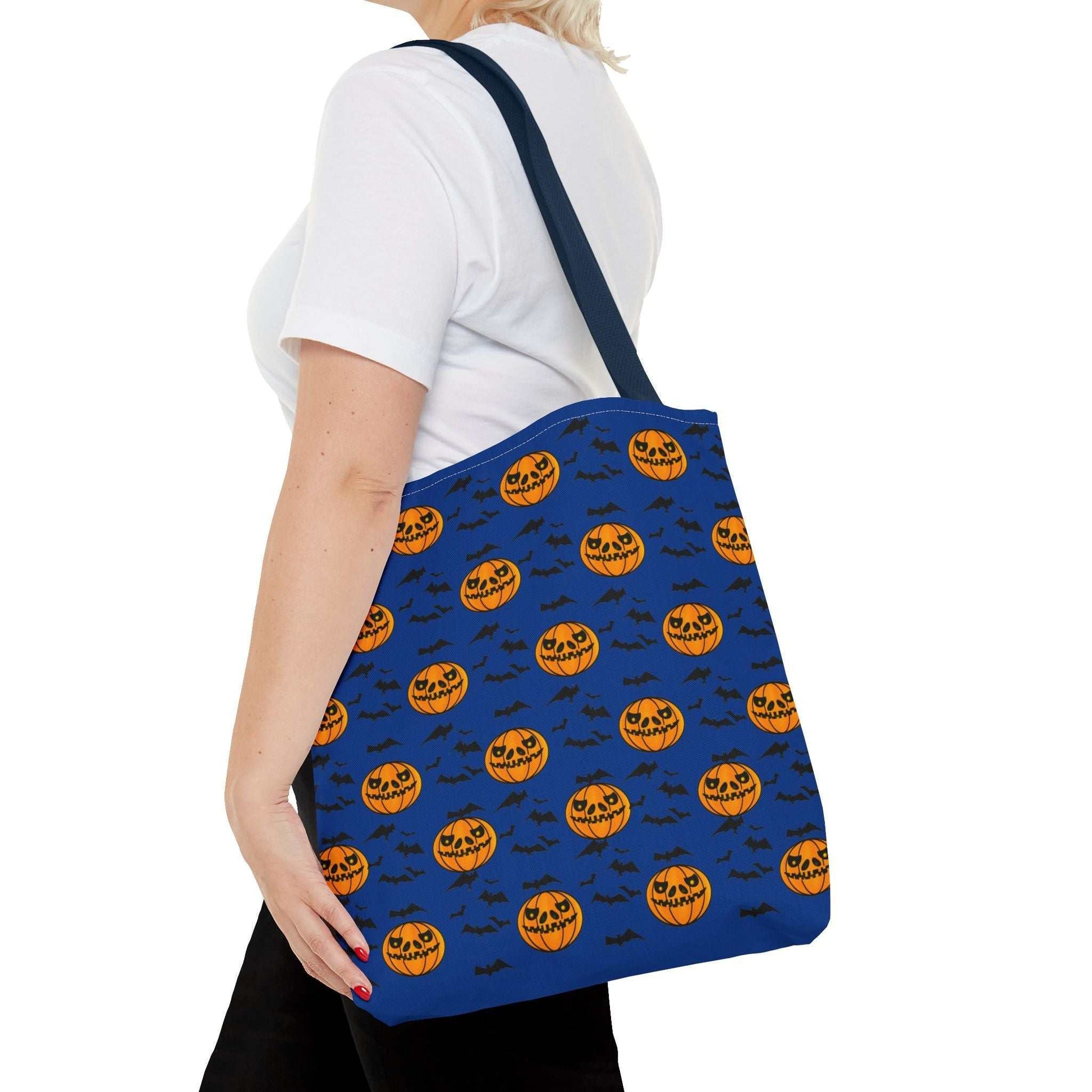 Pumpkins and Bats Halloween Tote Bag medium navy