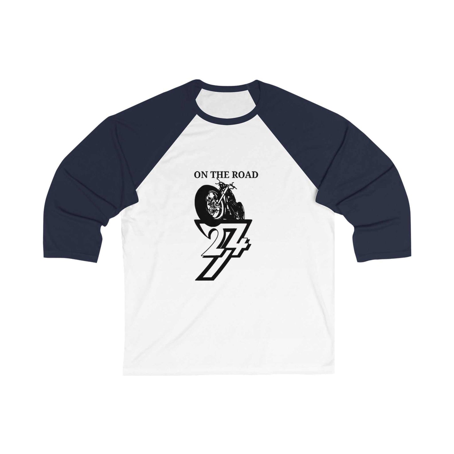 Unique Design On The Road Vintage Bike 3\4 Sleeve Baseball Tee by 24/7 Unique Designs navy-white front