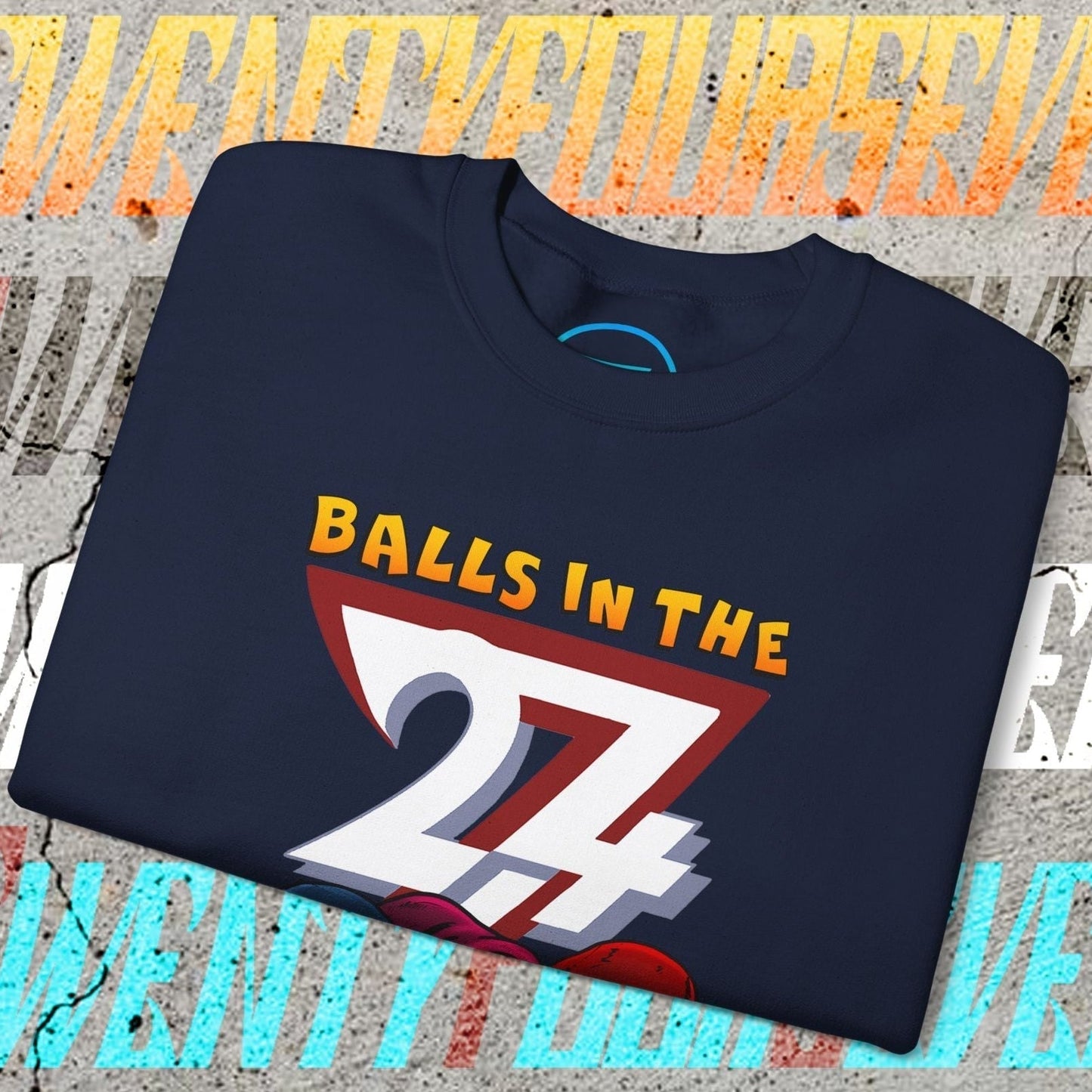 Balls In The Hood Sweatshirt navy blue with bold 24 graphic and urban streetwear design