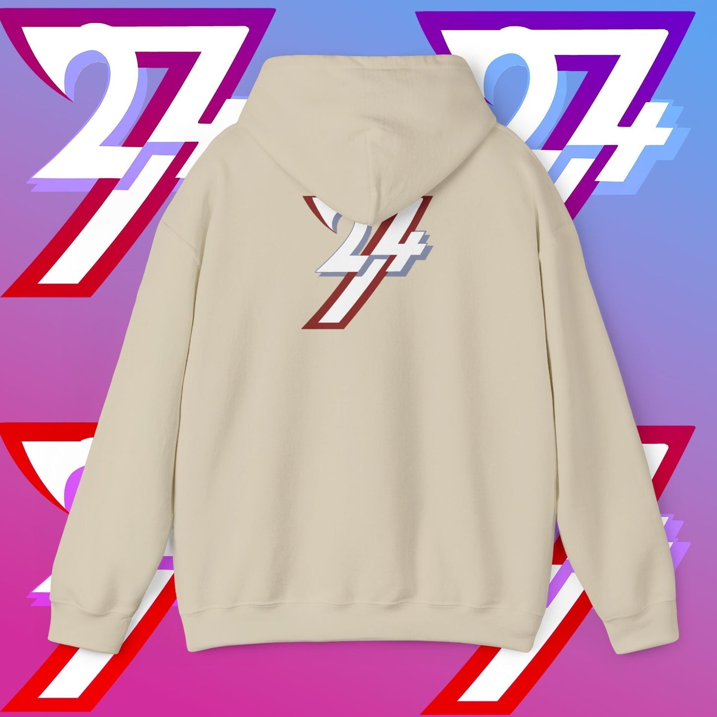 Beige printed hoodie with twentyfourseven logo on the back, casual comfortable design