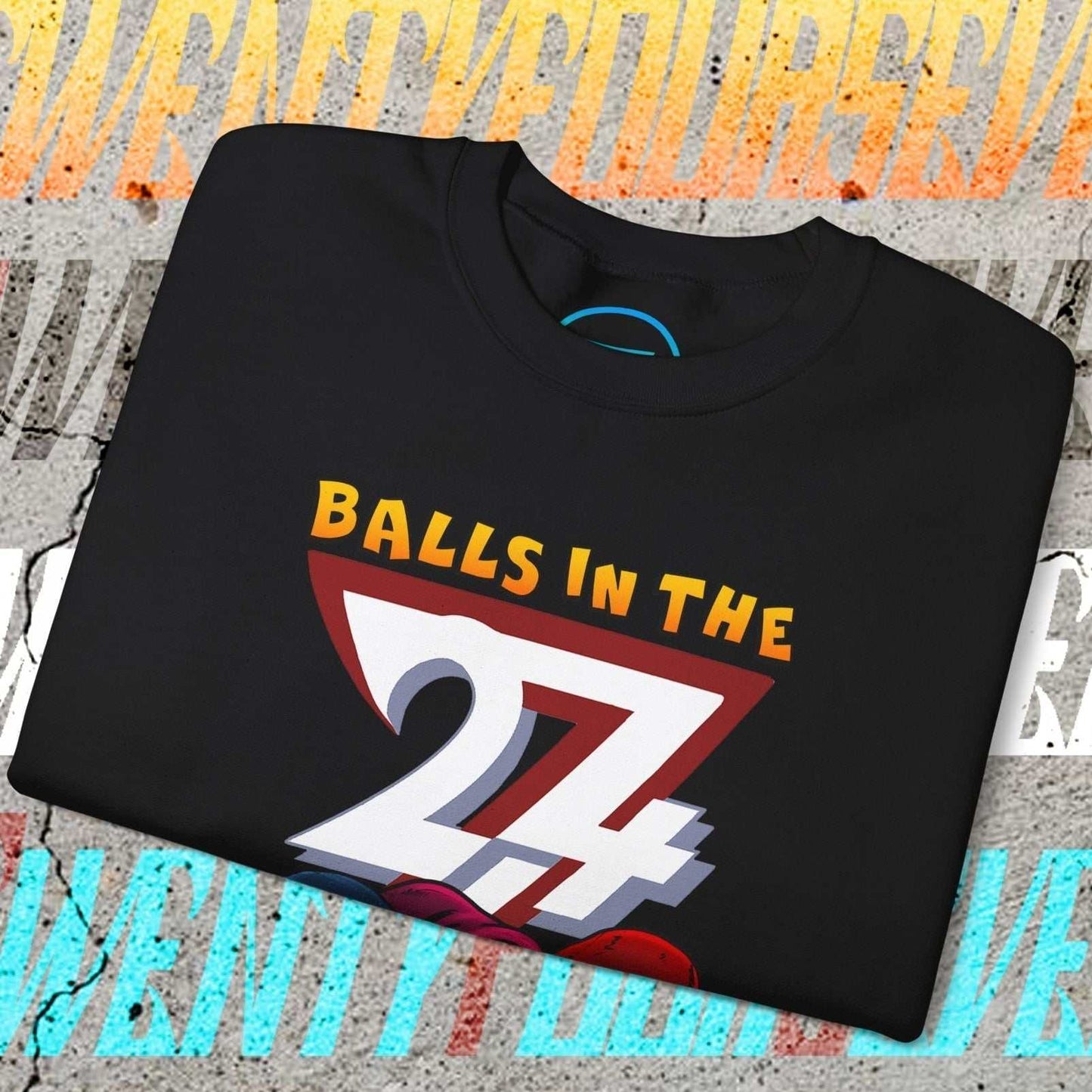 Black Balls In The Hood Sweatshirt with urban sports-themed graphic and number 24 design