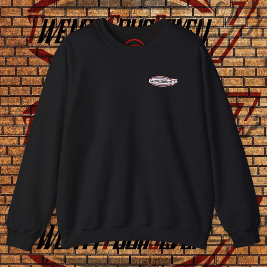 Black TwentyFourSeven logo crewneck sweatshirt made of cotton-polyester blend, casual streetwear for parties and outdoor use.