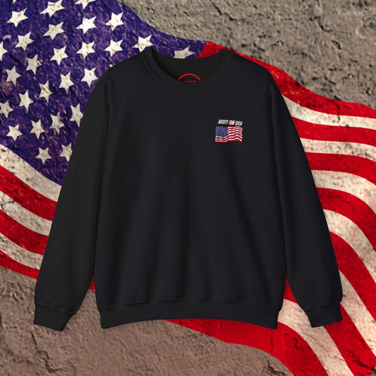 Black US flag sweatshirt with small American flag patch for patriotic sports events and celebrations