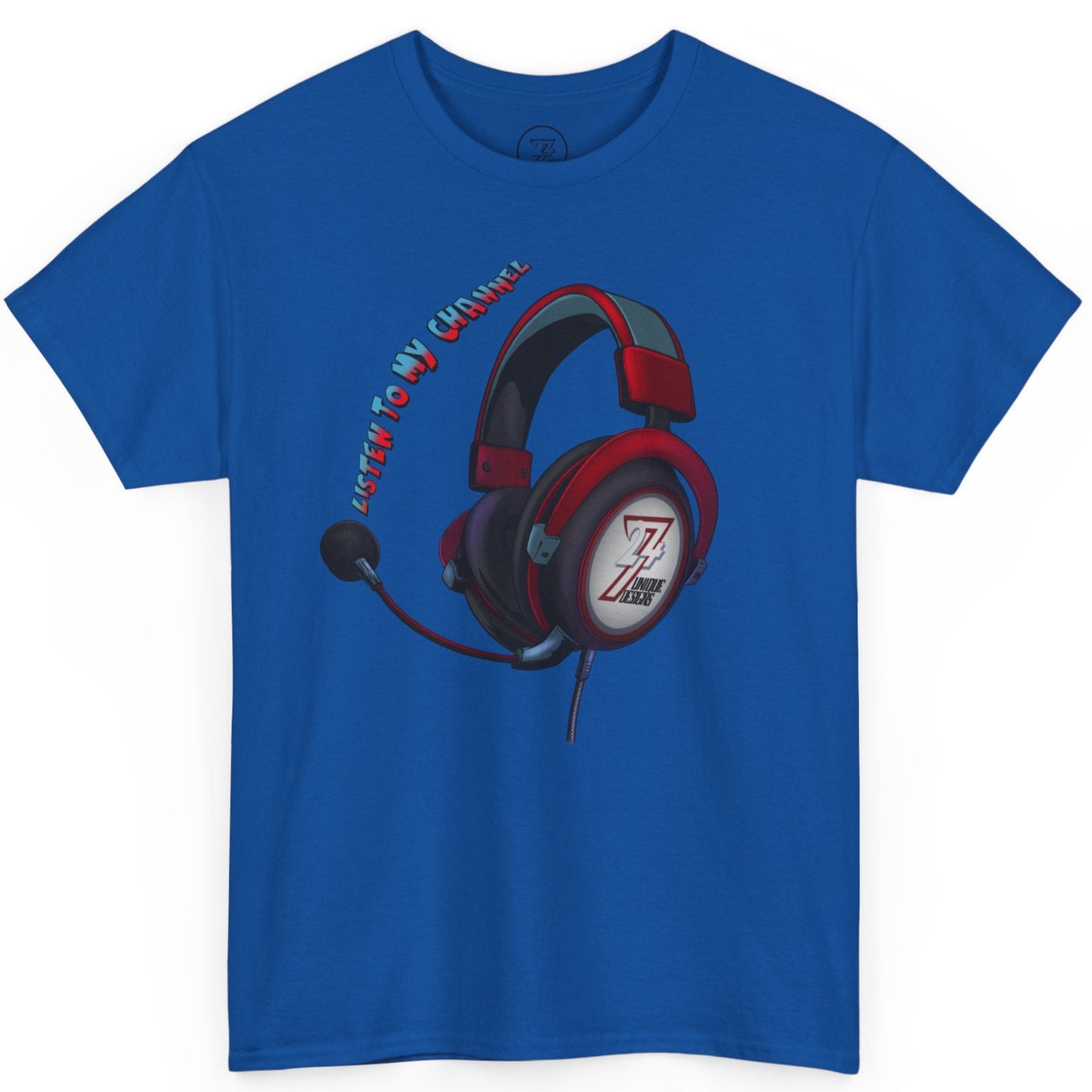 Blue t-shirt with unique design of a headphone