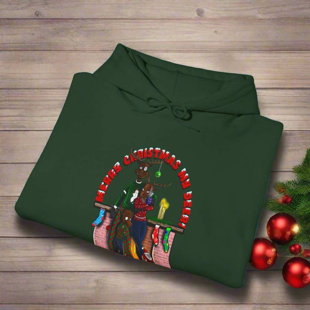 Christmas Reindeer Hoodie Festive Hoodie forset green folded