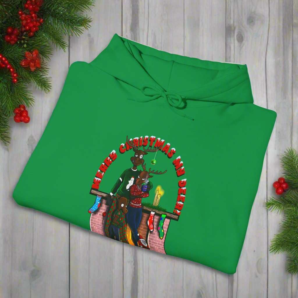 Christmas Reindeer Hoodie Festive Hoodie irish green folded