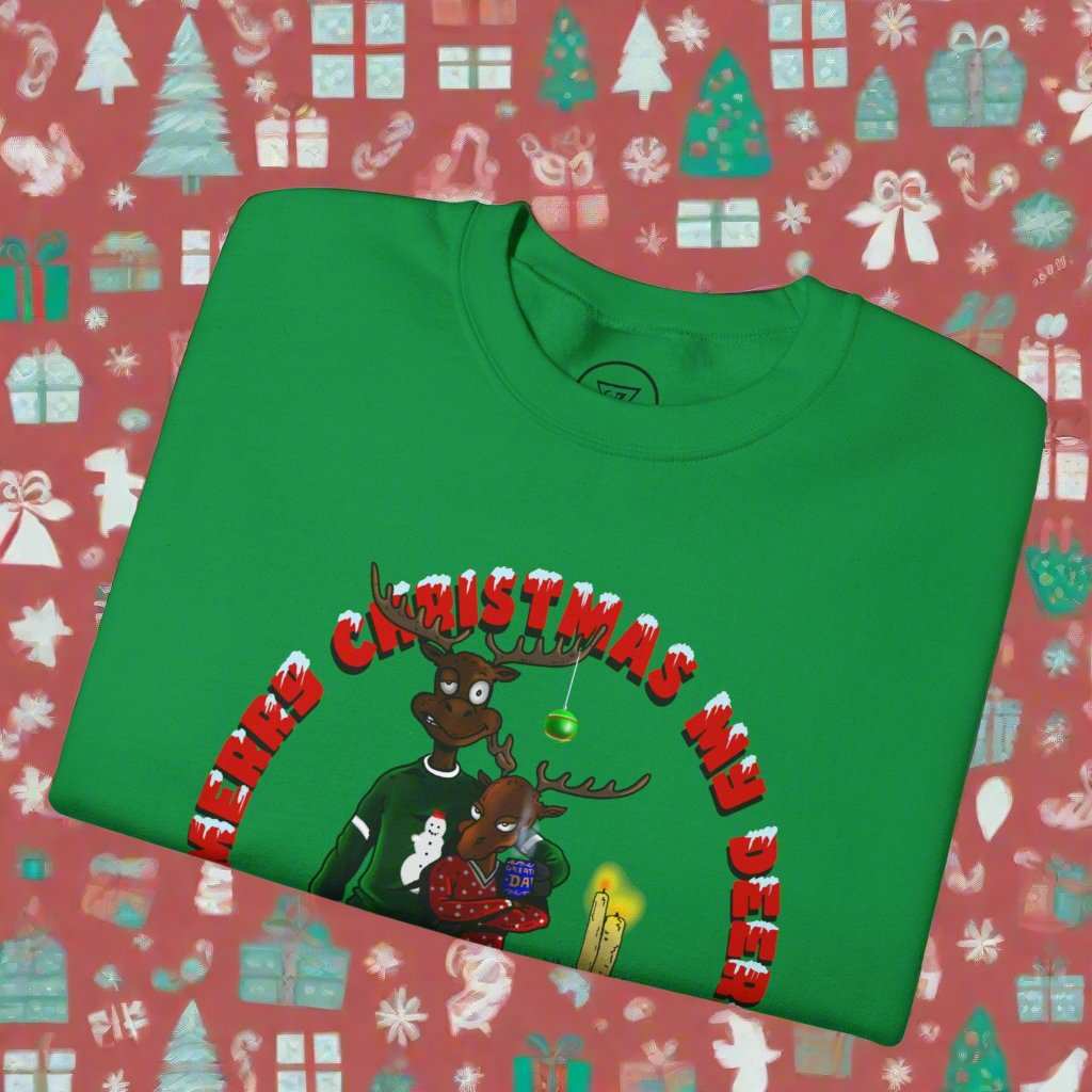 Christmas Reindeer Sweatshirt Gift irish green folded