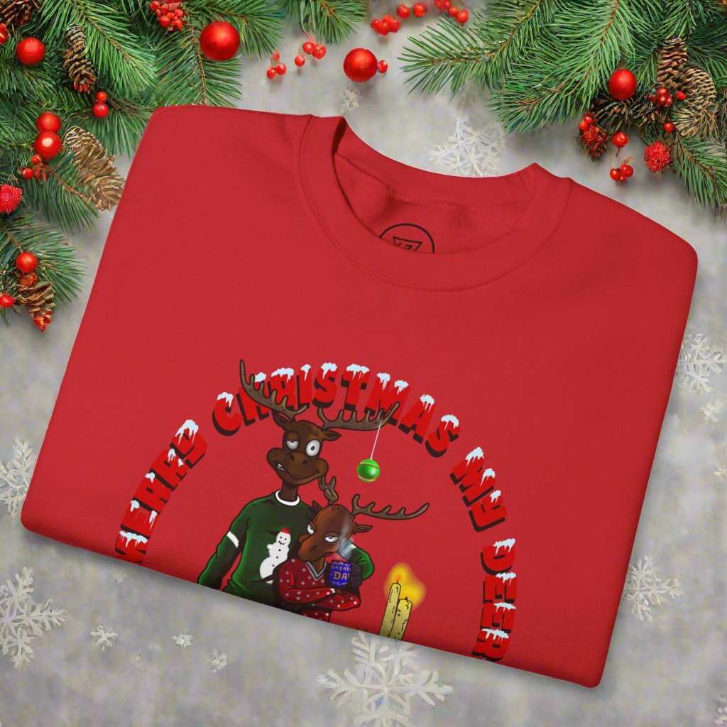 Christmas Reindeer Sweatshirt Gift red folded