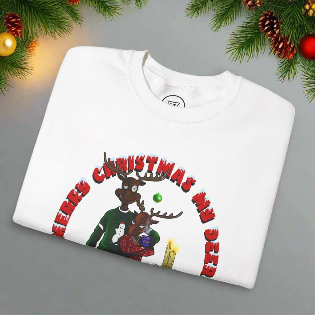 Christmas Reindeer Sweatshirt Gift white folded