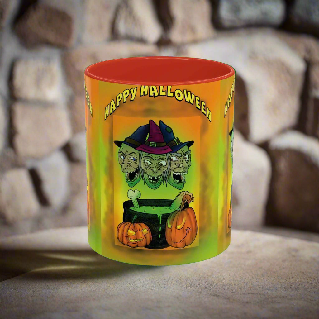 Coffee Mug - Witches and Skulls Halloween Mug with vibrant witches and skulls design, perfect for seasonal festivities.