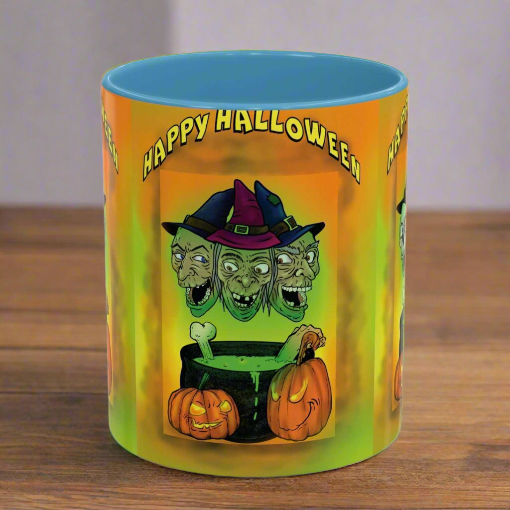 Coffee Mug - Witches and Skulls Halloween Mug with witches and skulls design.
