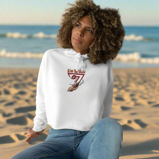 Crop Hoodie crop top women hoodie with lipstick on hoodie printed top white front woman